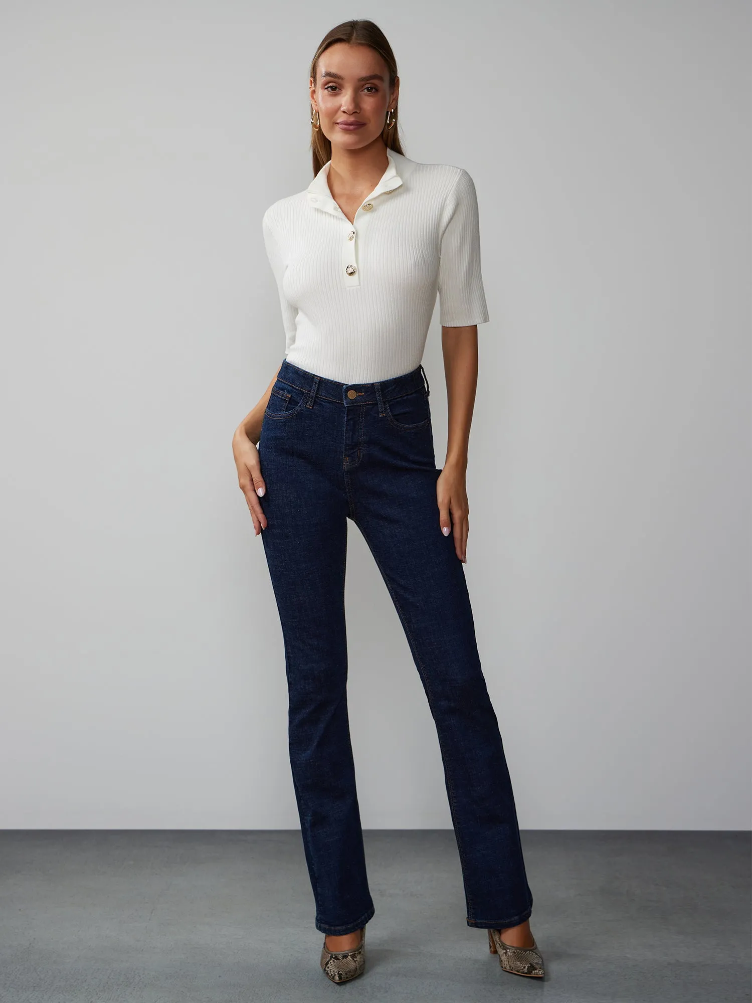 Petite Essential High-Waisted Bootcut Jeans - Dark Wash