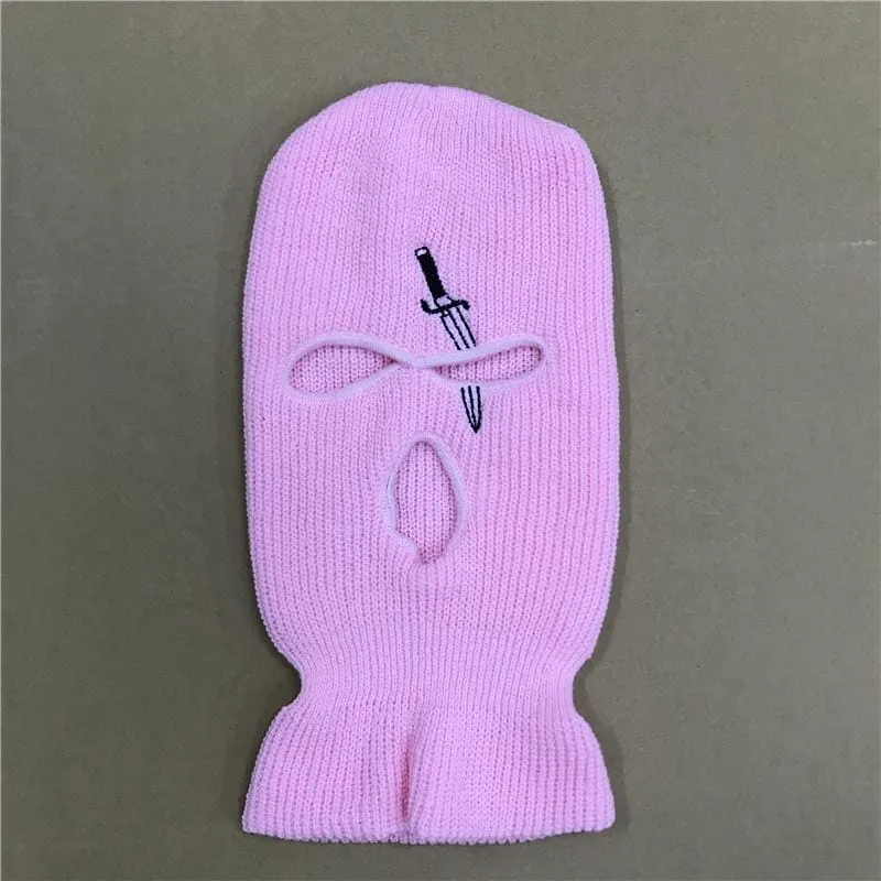 Pink Sword Embroidery 3 Holes Ski mask