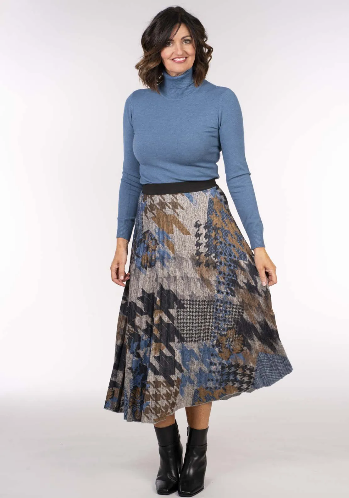 Pleat Print Skirt - Blue