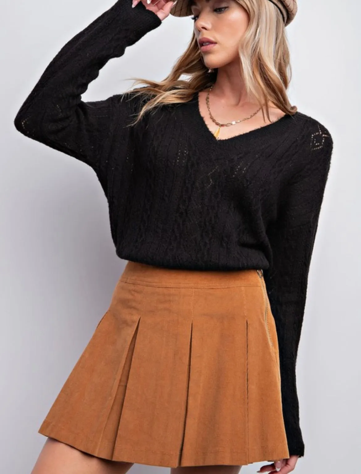 Pleated Corduroy Mini Skirt