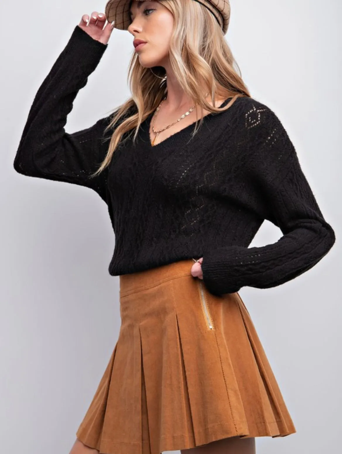 Pleated Corduroy Mini Skirt