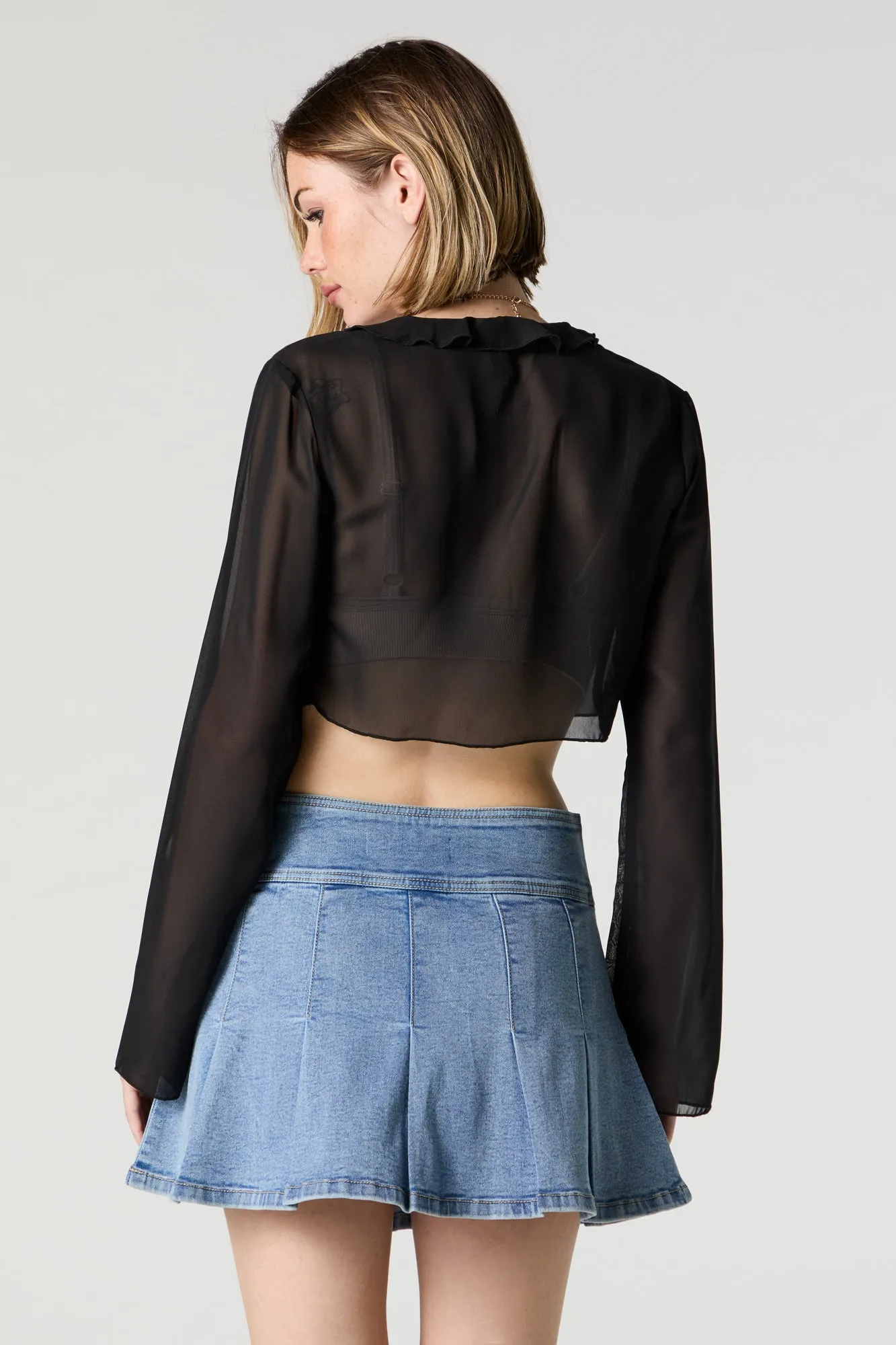 Pleated Denim Mini Skirt