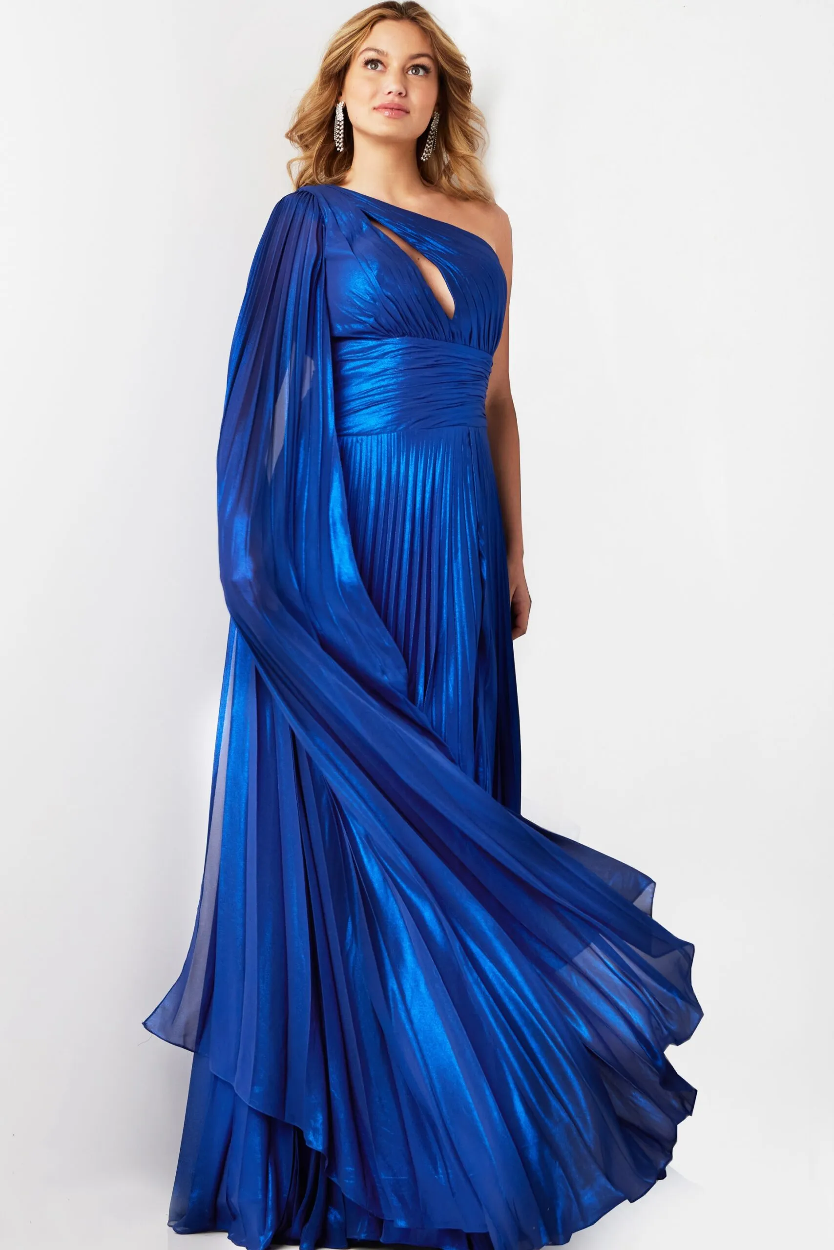 Pleated One Shoulder A-line Slit Gown by Jovani 36462