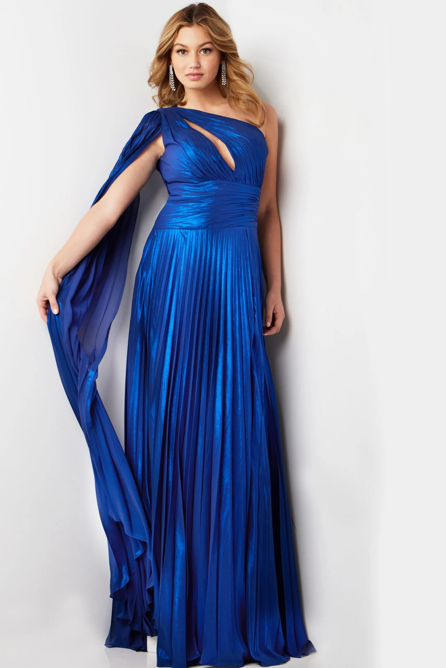 Pleated One Shoulder A-line Slit Gown by Jovani 36462