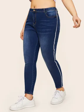 Plus Contrast Taped Side Jeans