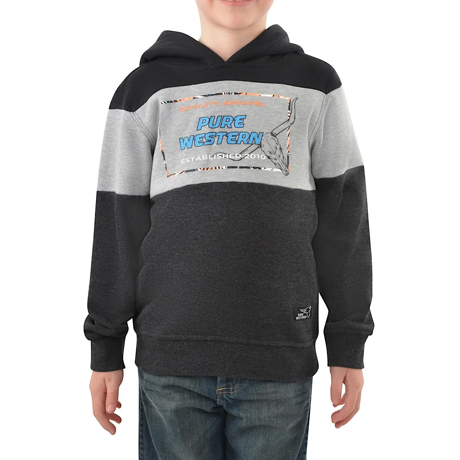 Pure Western Boy's Watson Pullover Hoodie-Black/Charcoal