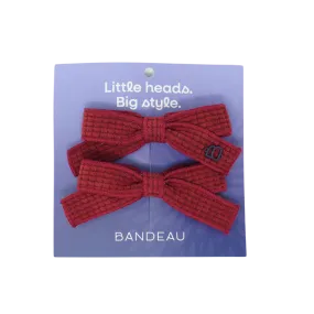 Quilted Corduroy Small Bow Clip Set