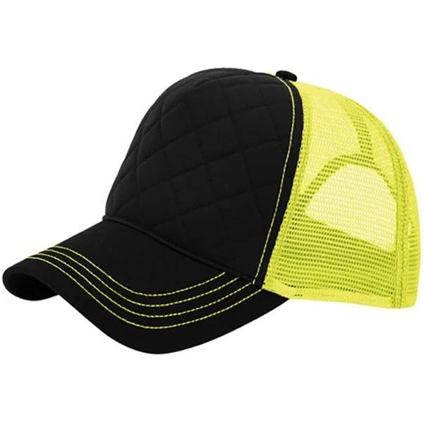 Quilted Foam Neon Colored Trucker Mesh Hats - Two Tone