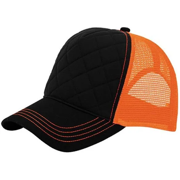 Quilted Foam Neon Colored Trucker Mesh Hats - Two Tone