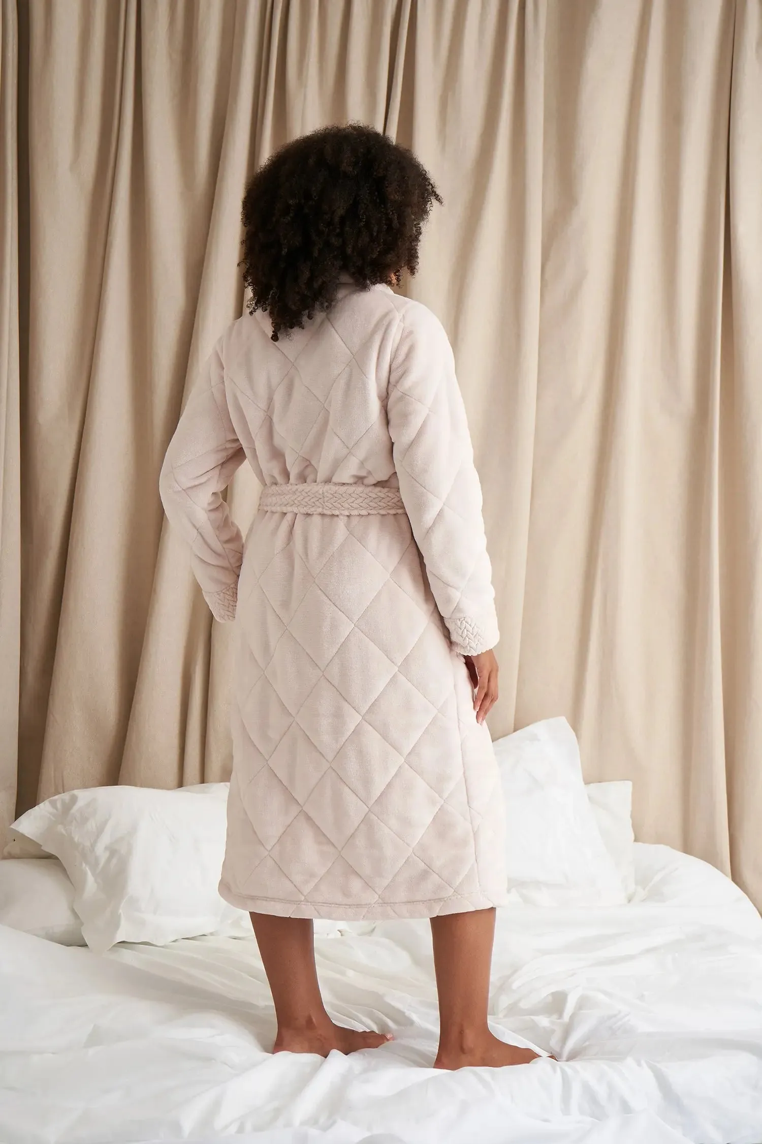 Quilted Velour Robe in Powder Puff