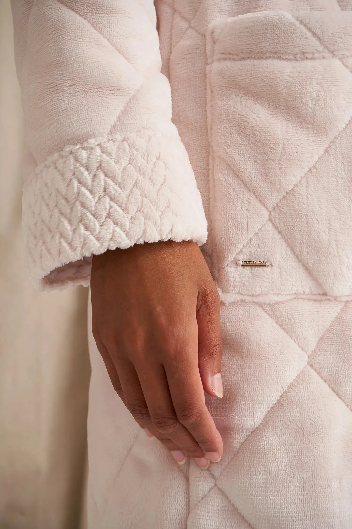 Quilted Velour Robe in Powder Puff