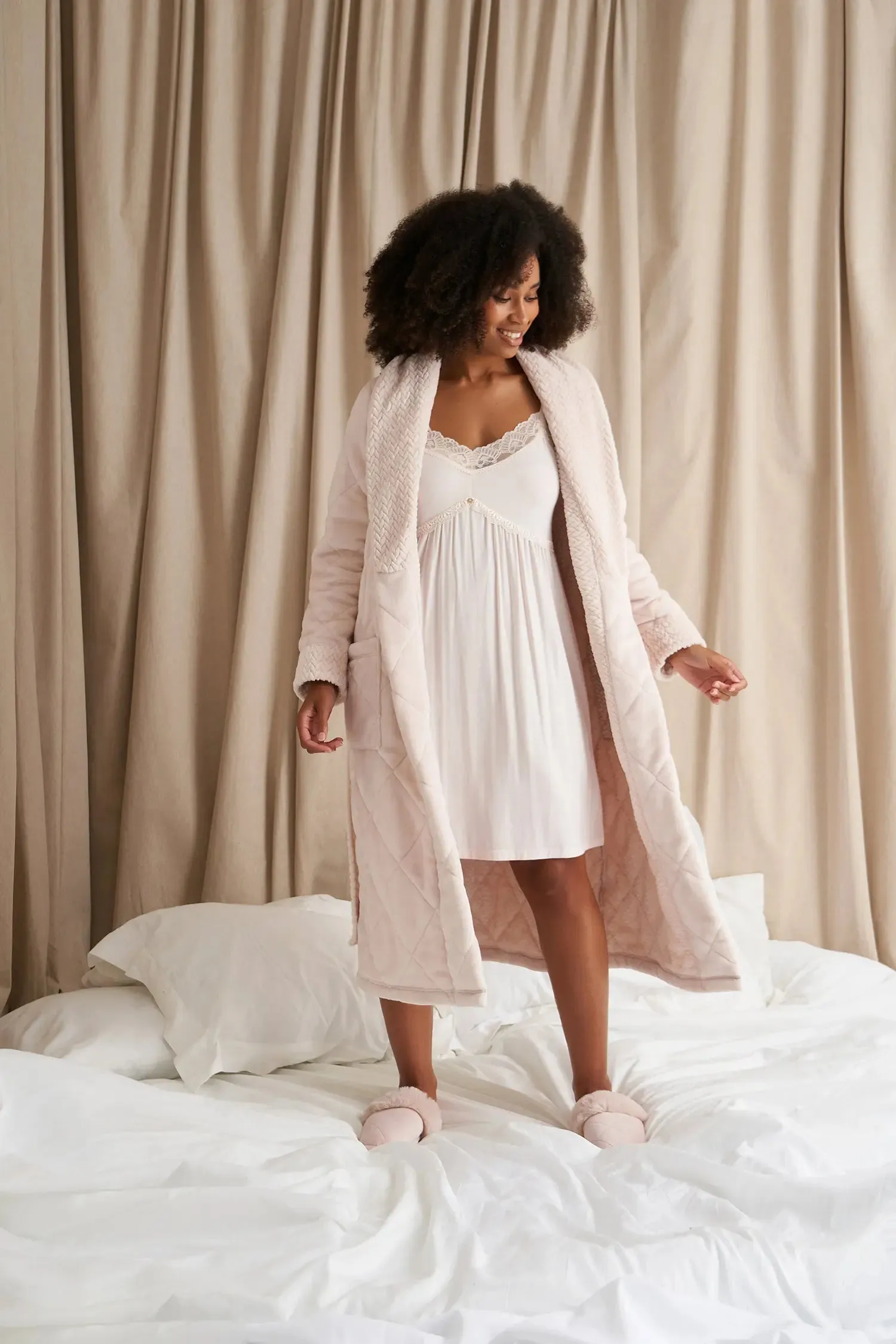 Quilted Velour Robe in Powder Puff