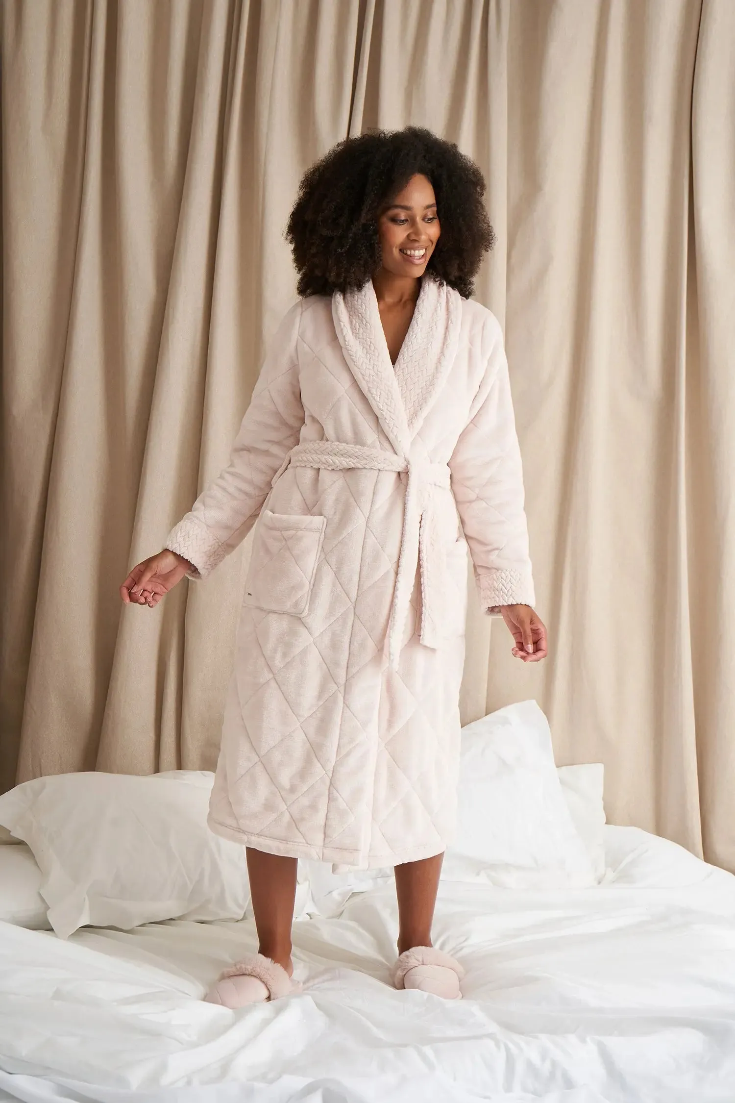 Quilted Velour Robe in Powder Puff