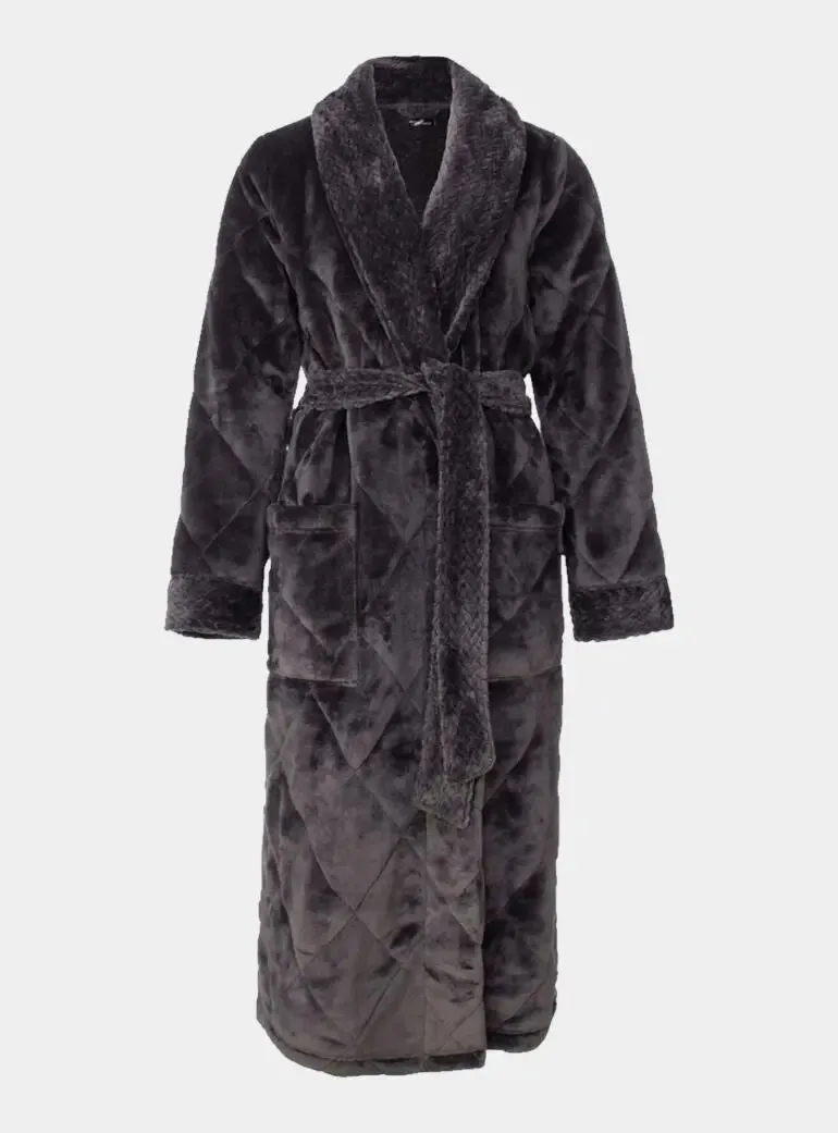 Quilted Velour Robe in Raven