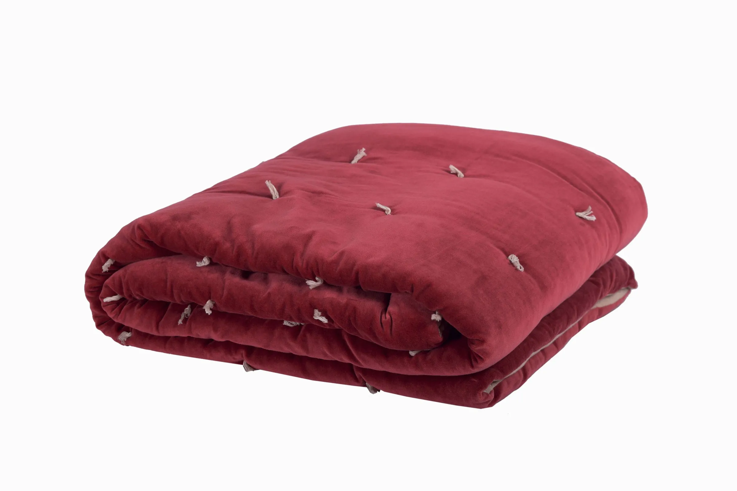 QUILTED VELVET BEDTHROW RASPBERRY