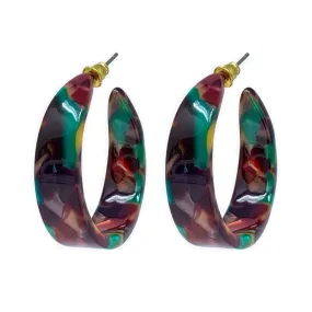 Red Green Tortoise Shell Resin Hoop Earrings