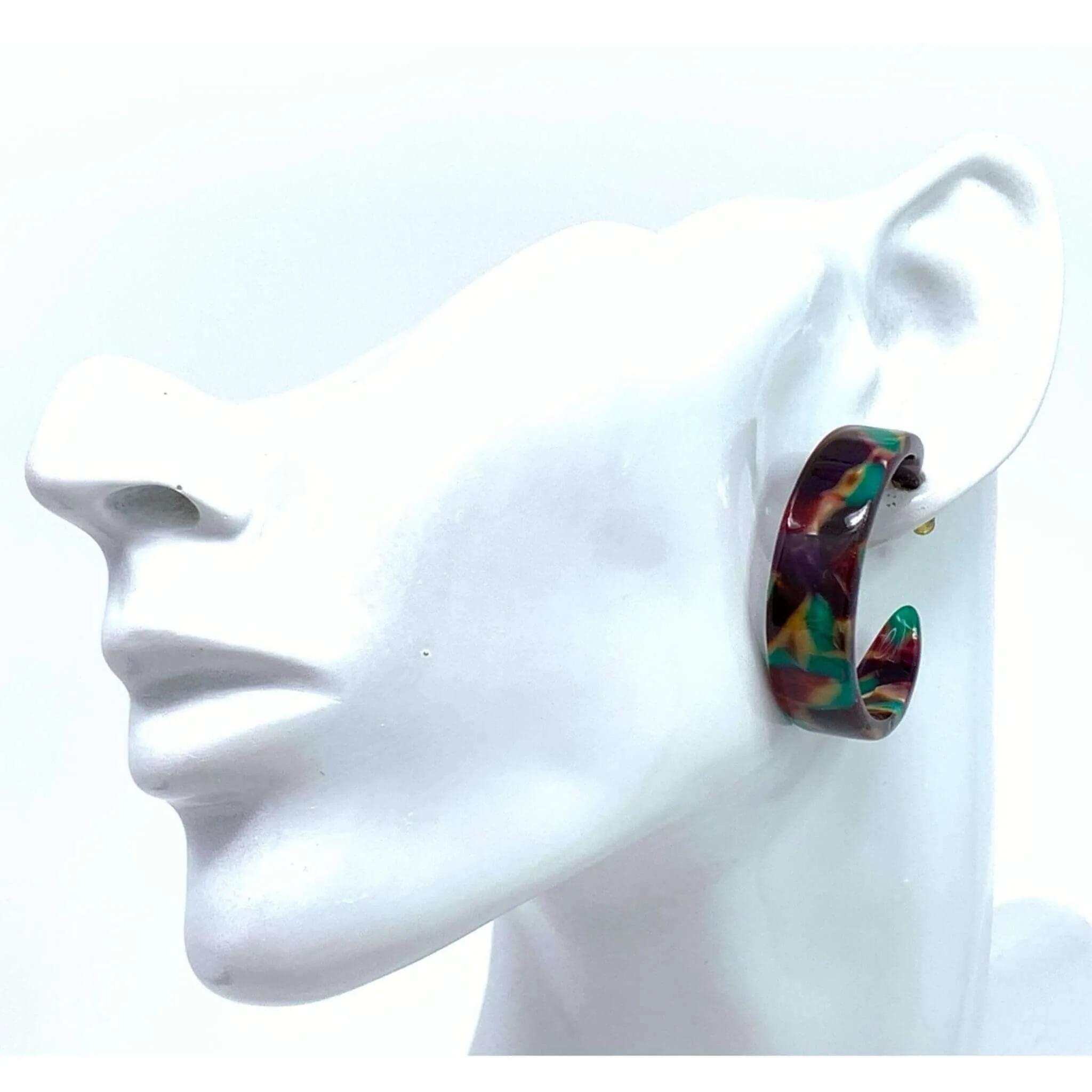 Red Green Tortoise Shell Resin Hoop Earrings