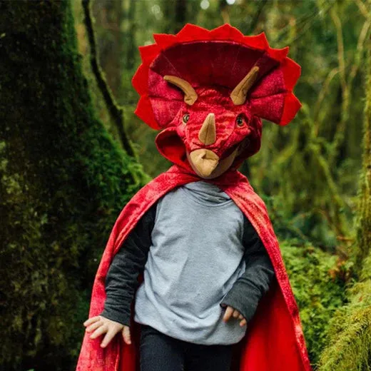 Red Triceratops Dinosaur Hooded Cape by Great Pretender Size 4-5 3yrs  Dinosaur toy