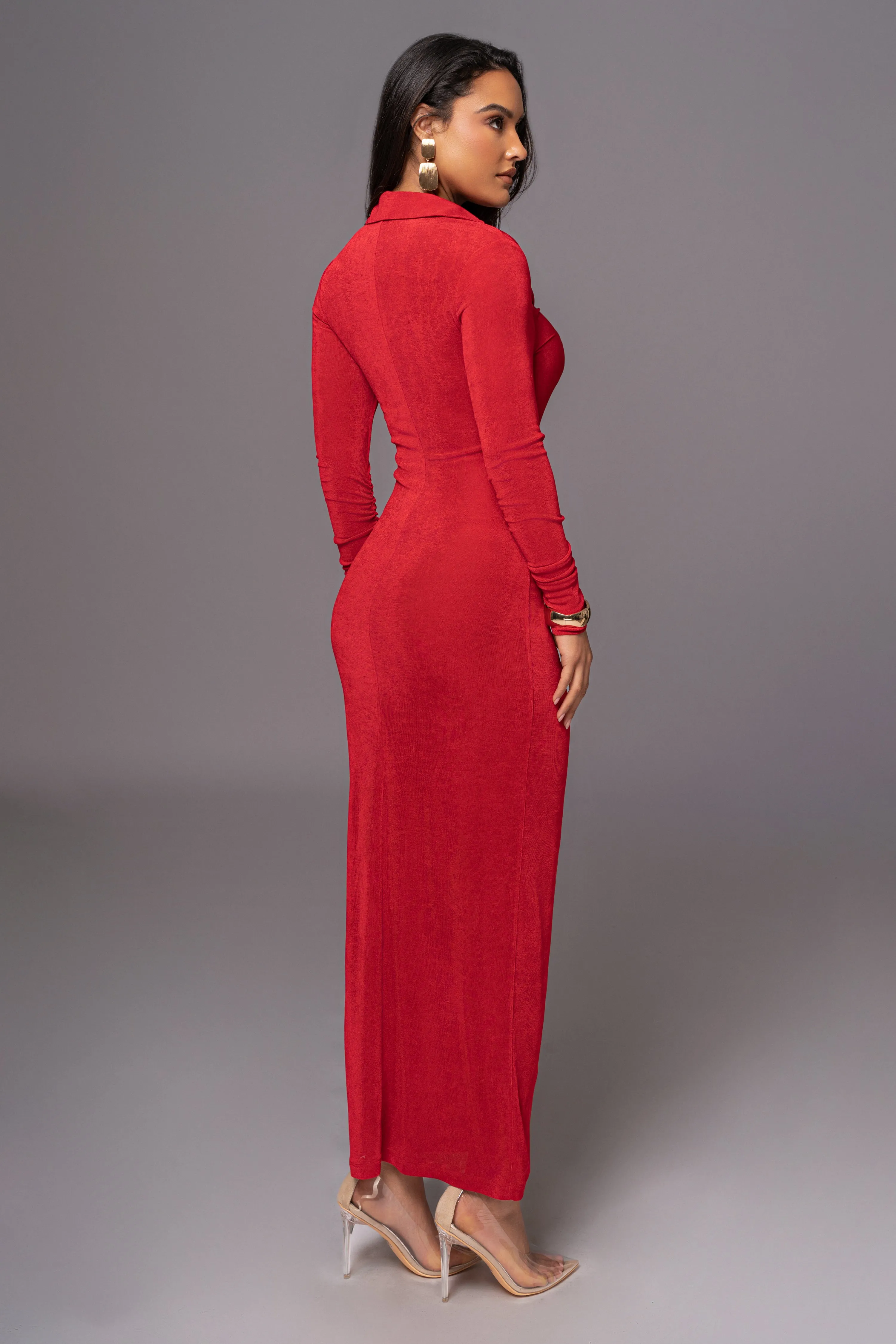 Red Zahra Button Front Maxi Dress