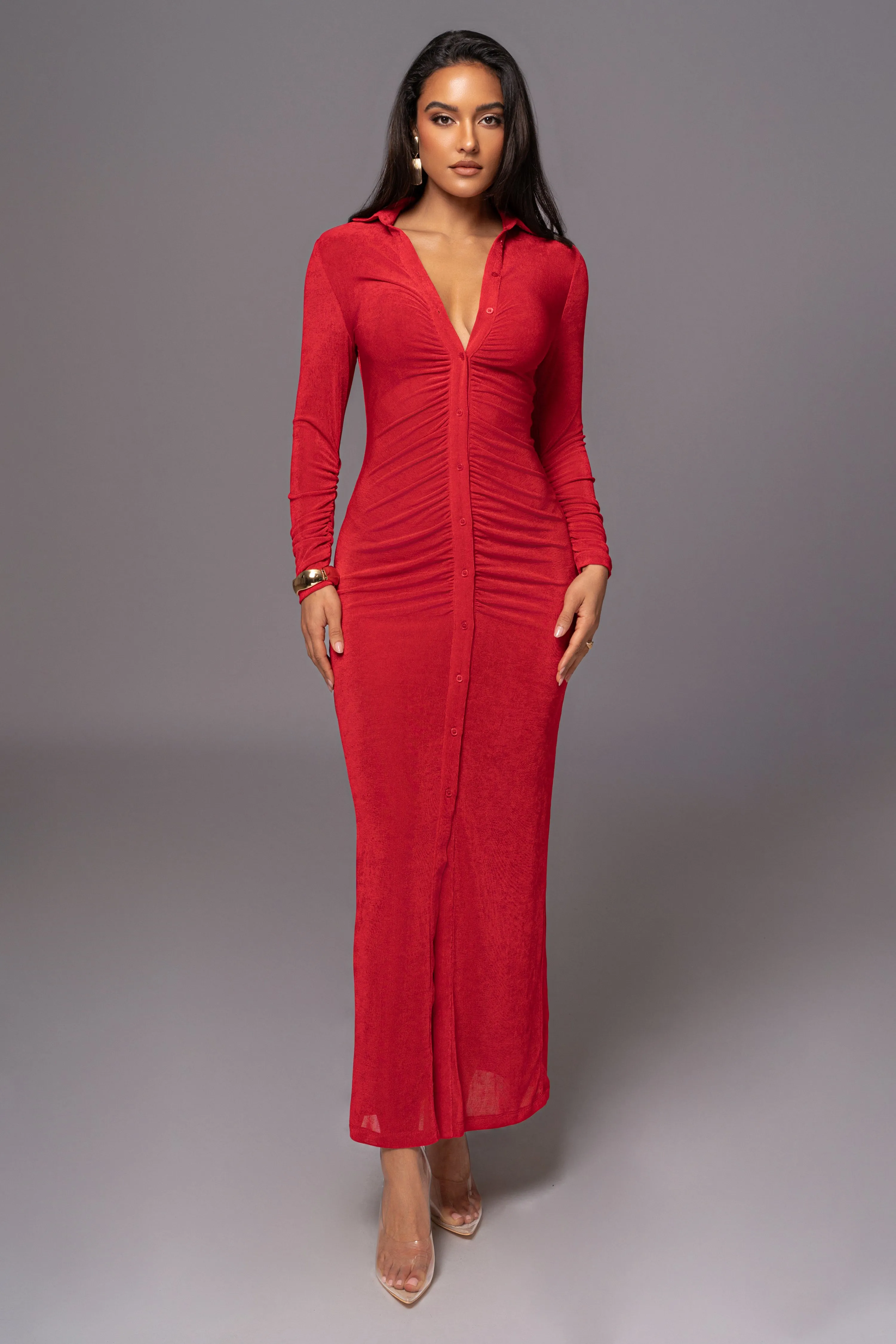 Red Zahra Button Front Maxi Dress