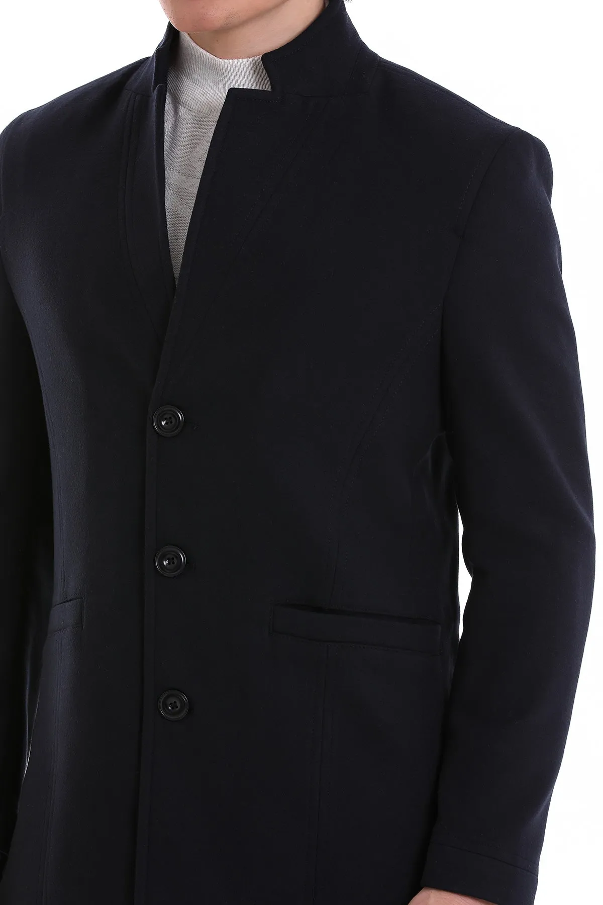 Regular Fit Cachet Notch Lapel Navy Overcoat