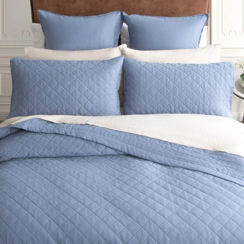 Renee Taylor Cavallo Stone Washed French Linen Quilted Denim Coverlet Set