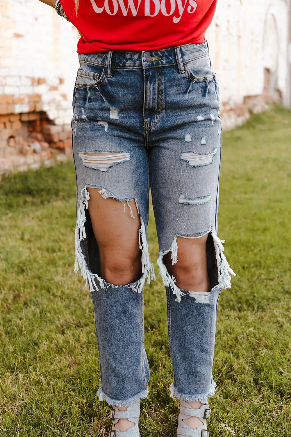 Ripped High Waist Boyfriend Jeans