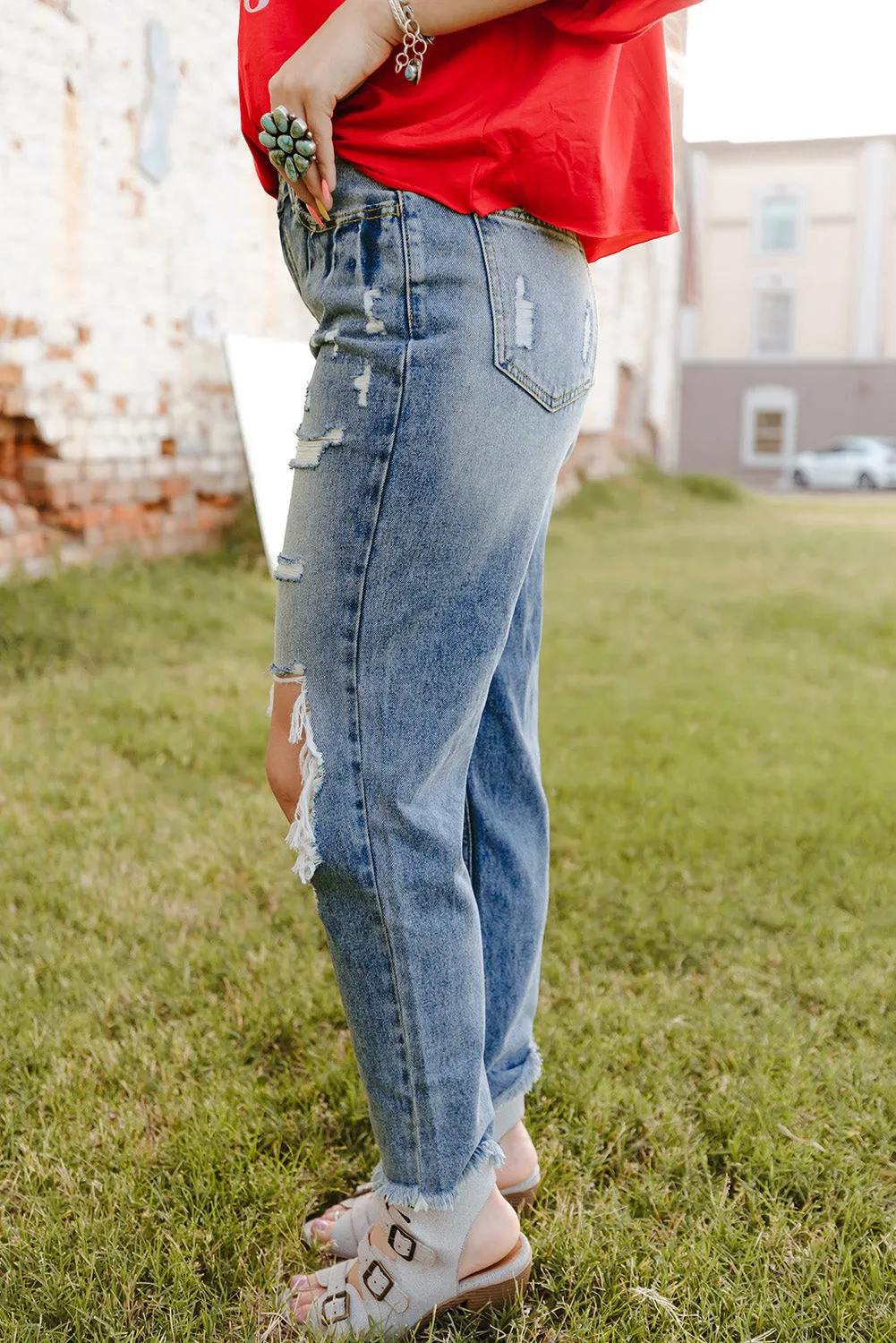 Ripped High Waist Boyfriend Jeans