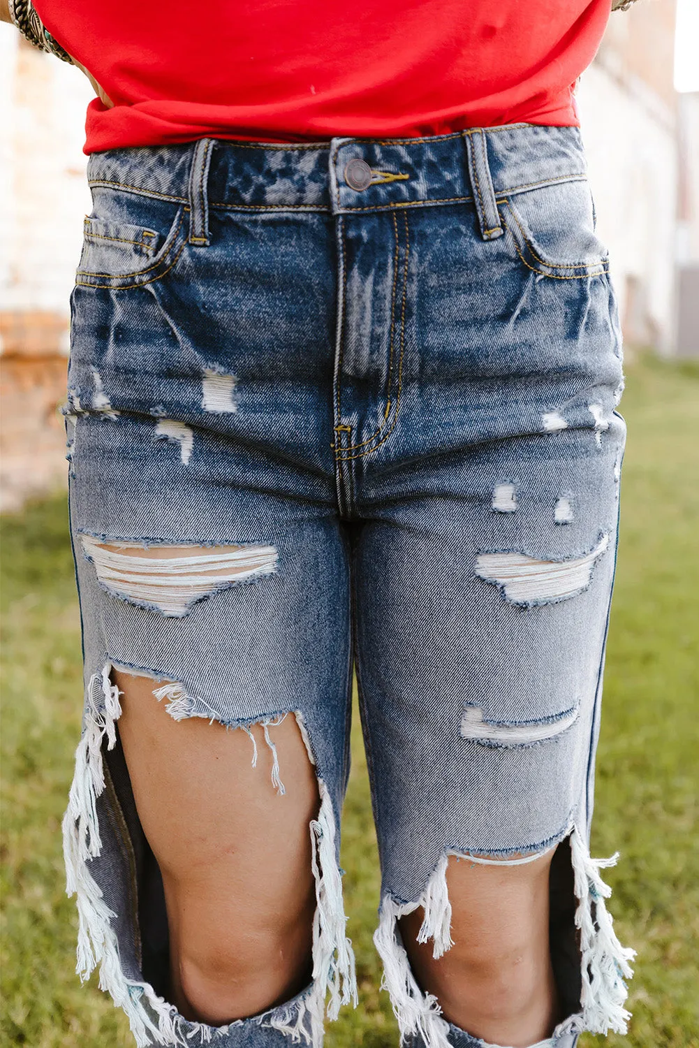 Ripped High Waist Boyfriend Jeans