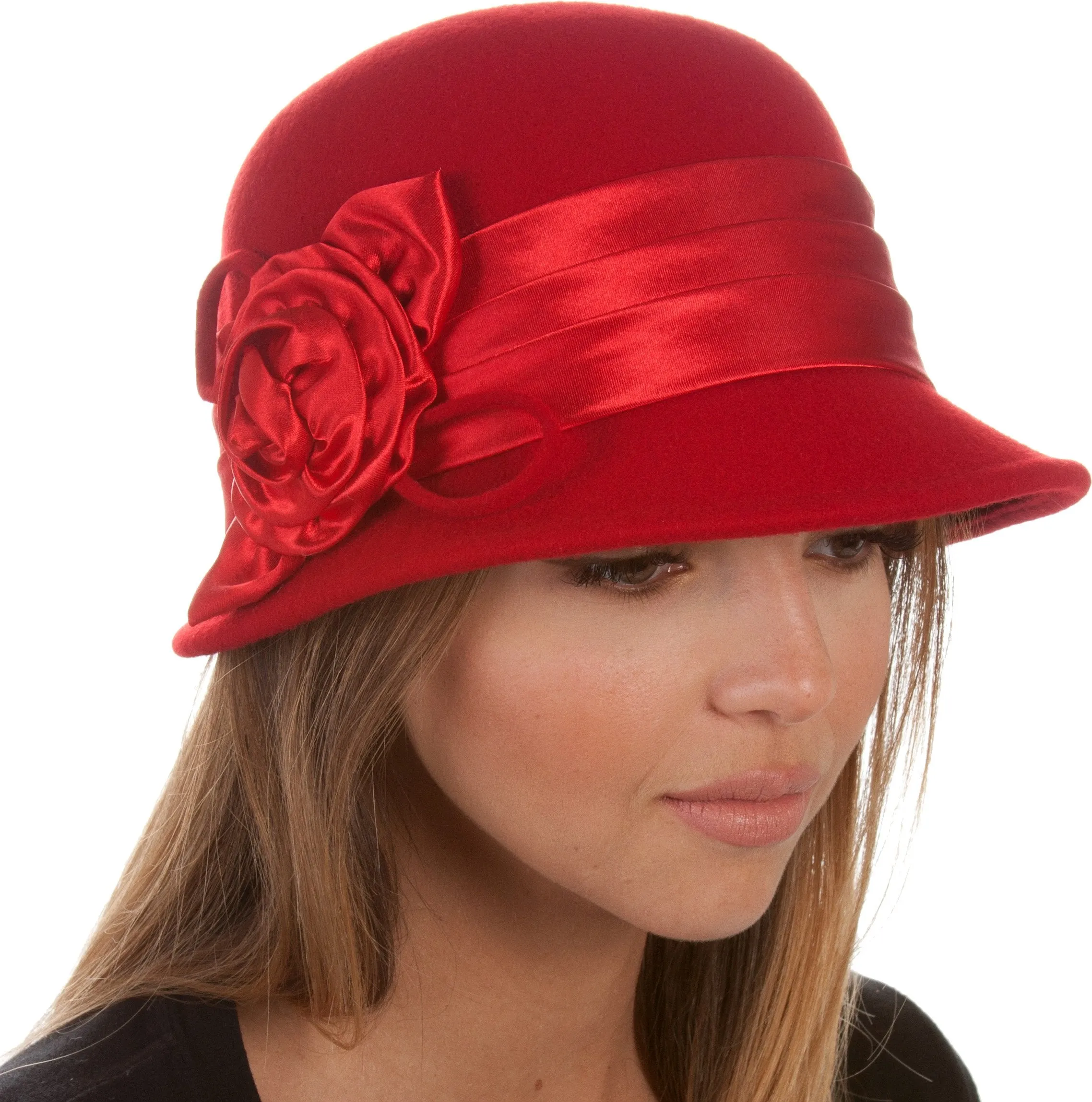 Sakkas Marilyn Vintage Style Wool Cloche Bucket Winter Hat with Satin Flower