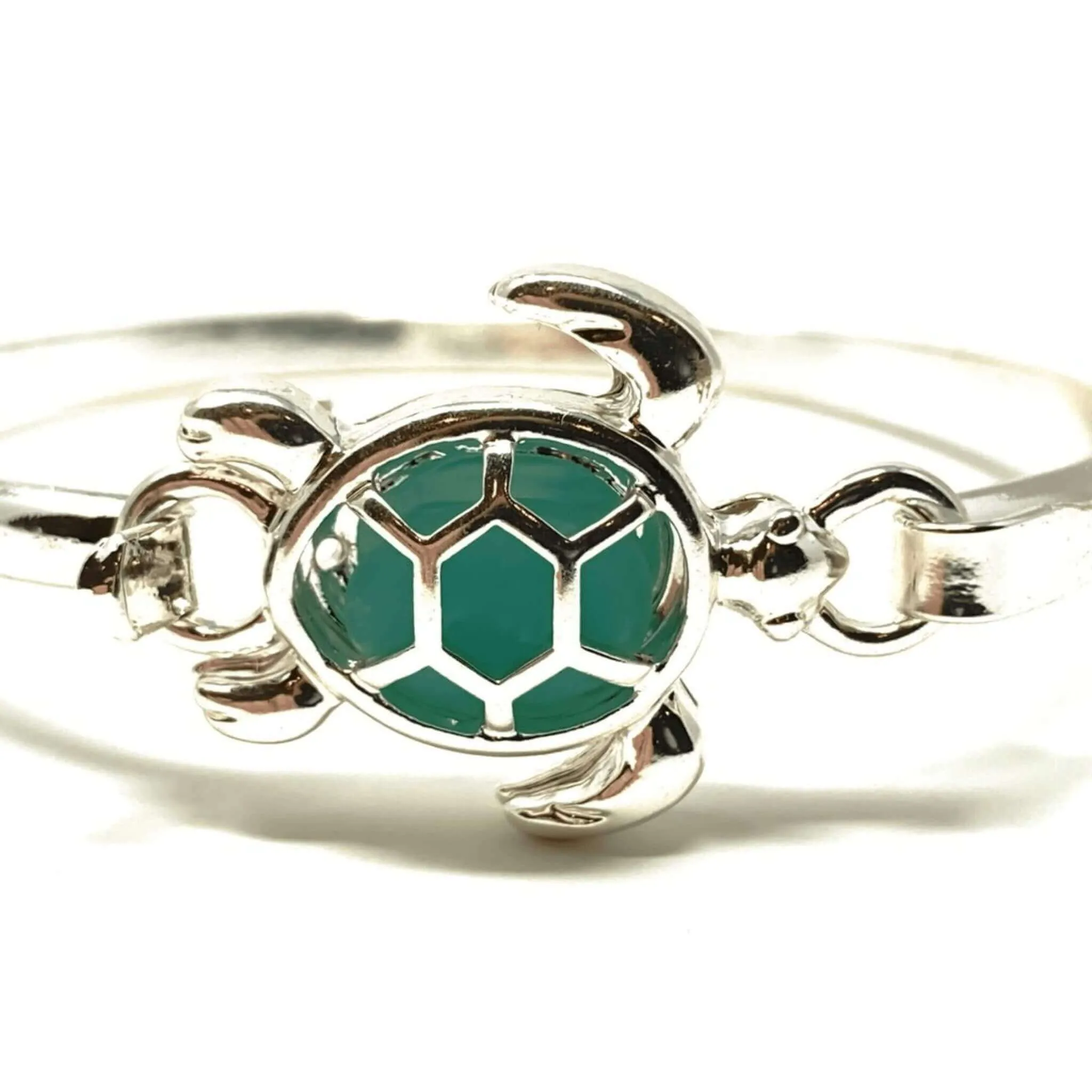 Silver & Sea Glass Turtle Bangle Hook Bracelet