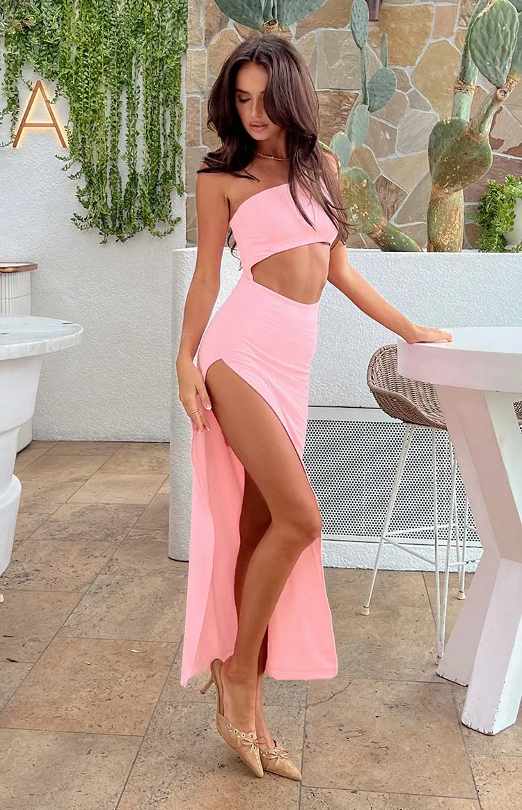 Simone Cut Out One Shoulder Pink Maxi Dress