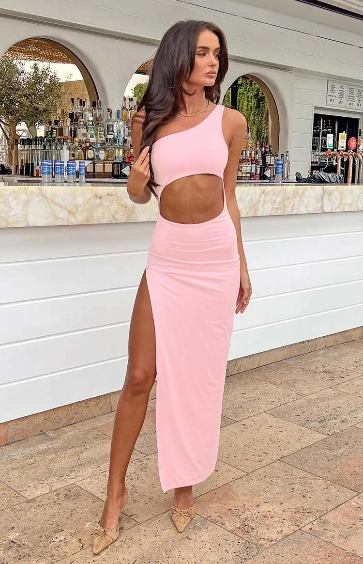 Simone Cut Out One Shoulder Pink Maxi Dress