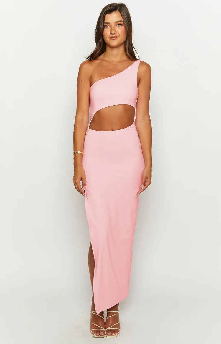 Simone Cut Out One Shoulder Pink Maxi Dress