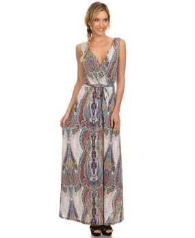 Sleeveless Paris Maxi Dress Sleeveless Paisley Ivory Blue