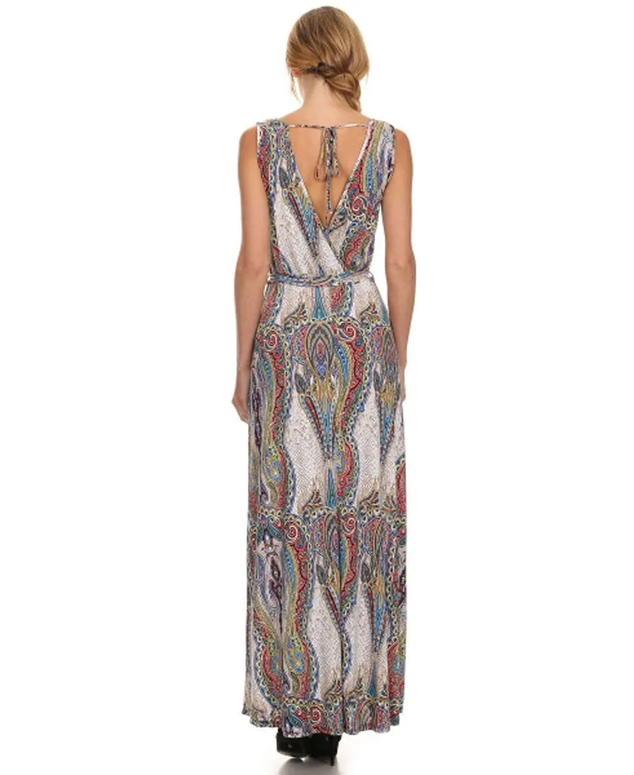 Sleeveless Paris Maxi Dress Sleeveless Paisley Ivory Blue