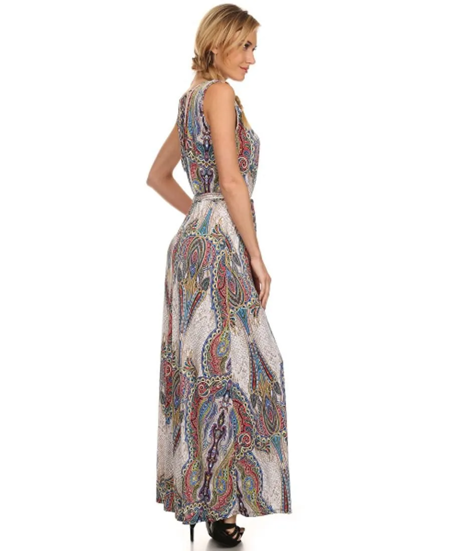 Sleeveless Paris Maxi Dress Sleeveless Paisley Ivory Blue