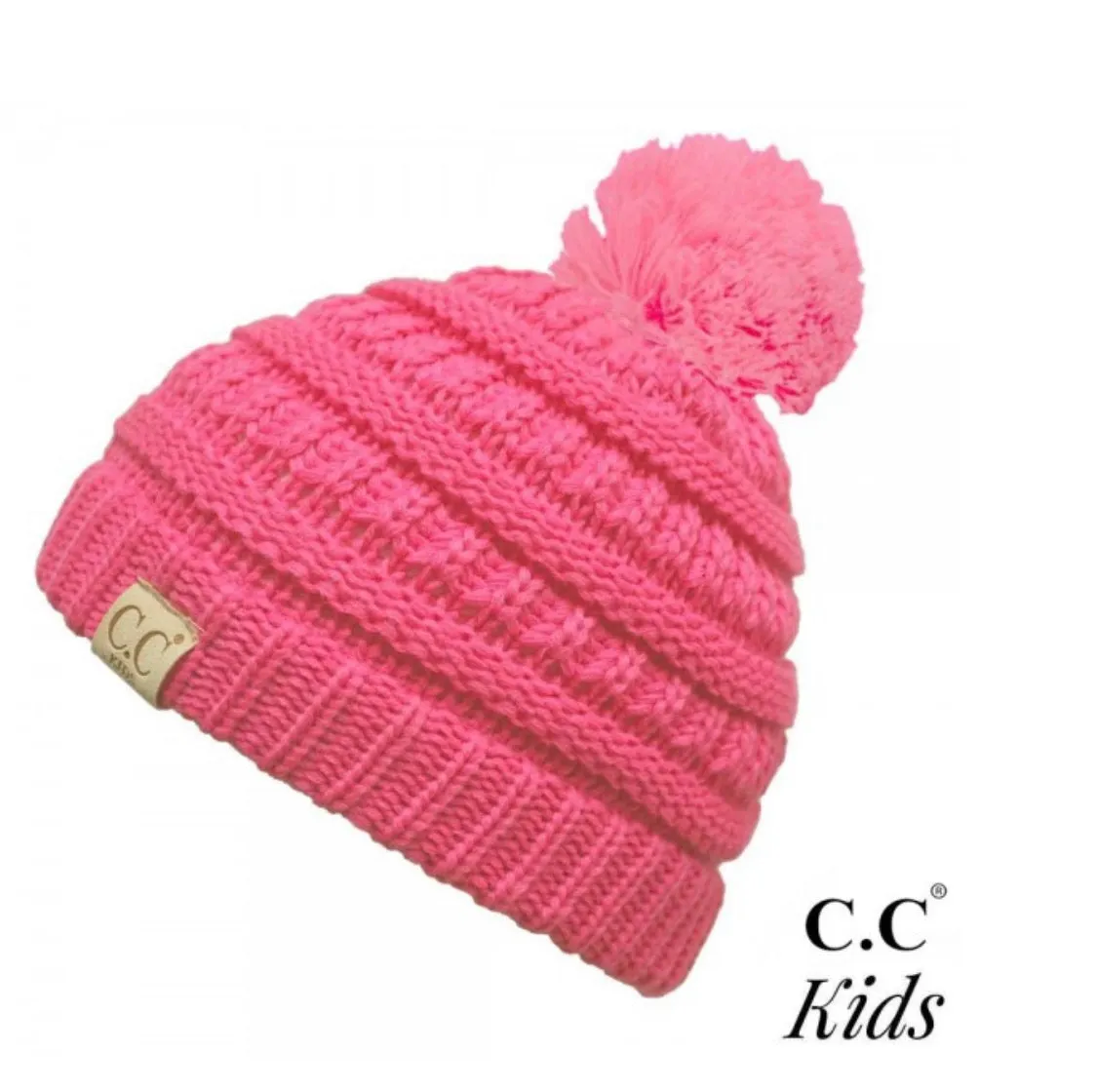 Solid color knit pom beanie for kids