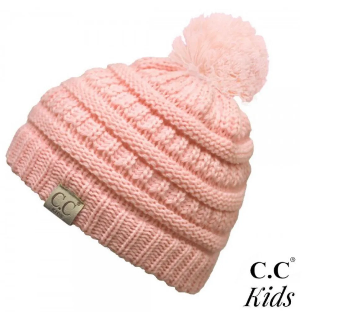 Solid color knit pom beanie for kids