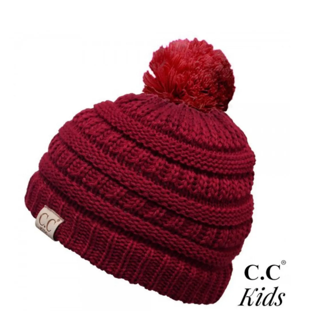 Solid color knit pom beanie for kids