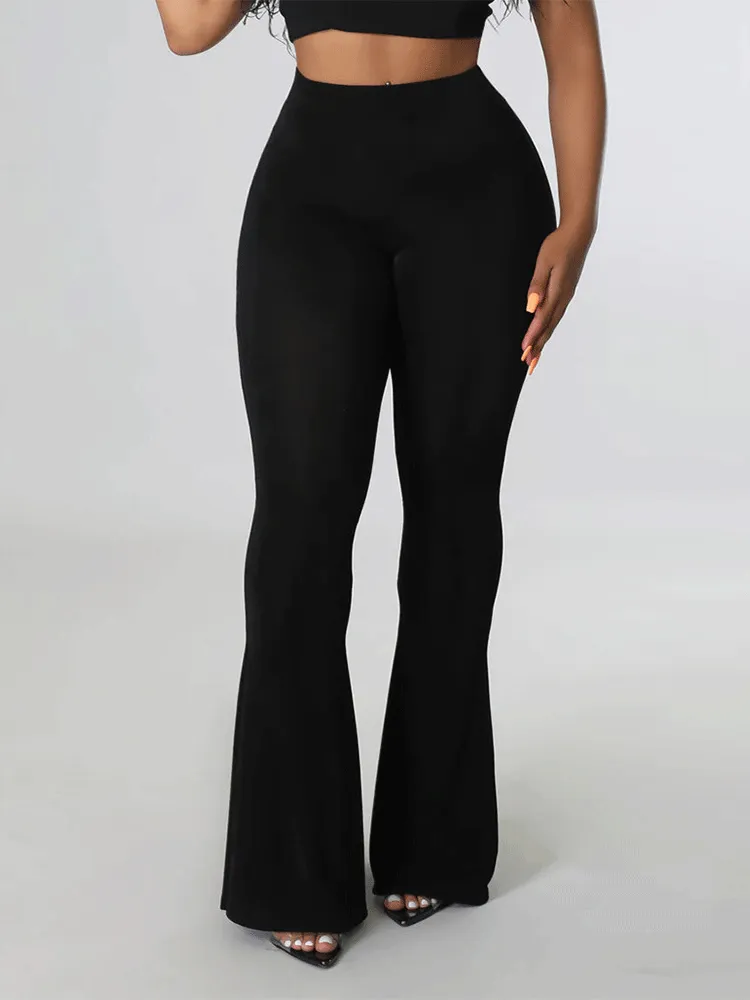 Solid High Waist Flare Pants