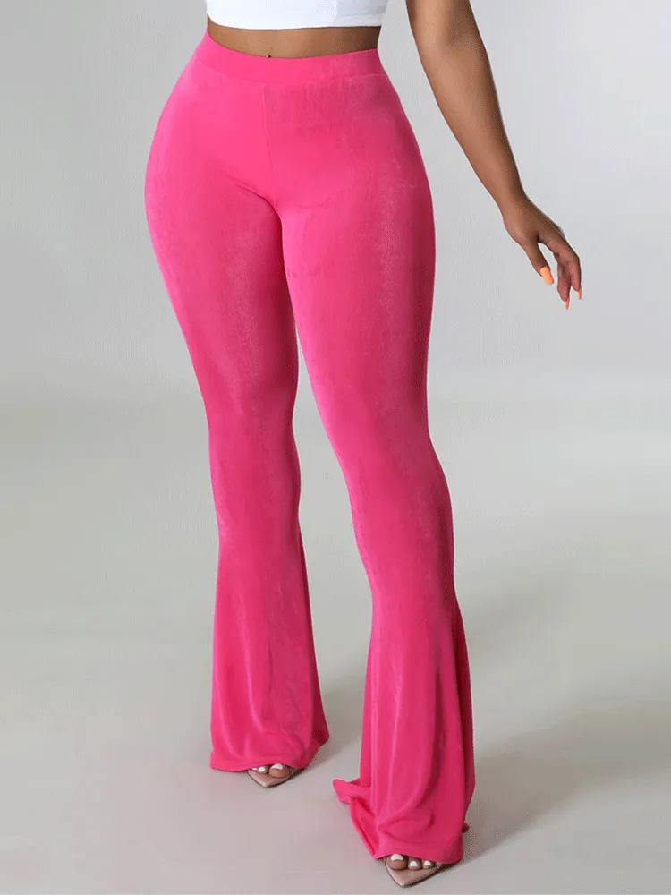 Solid High Waist Flare Pants