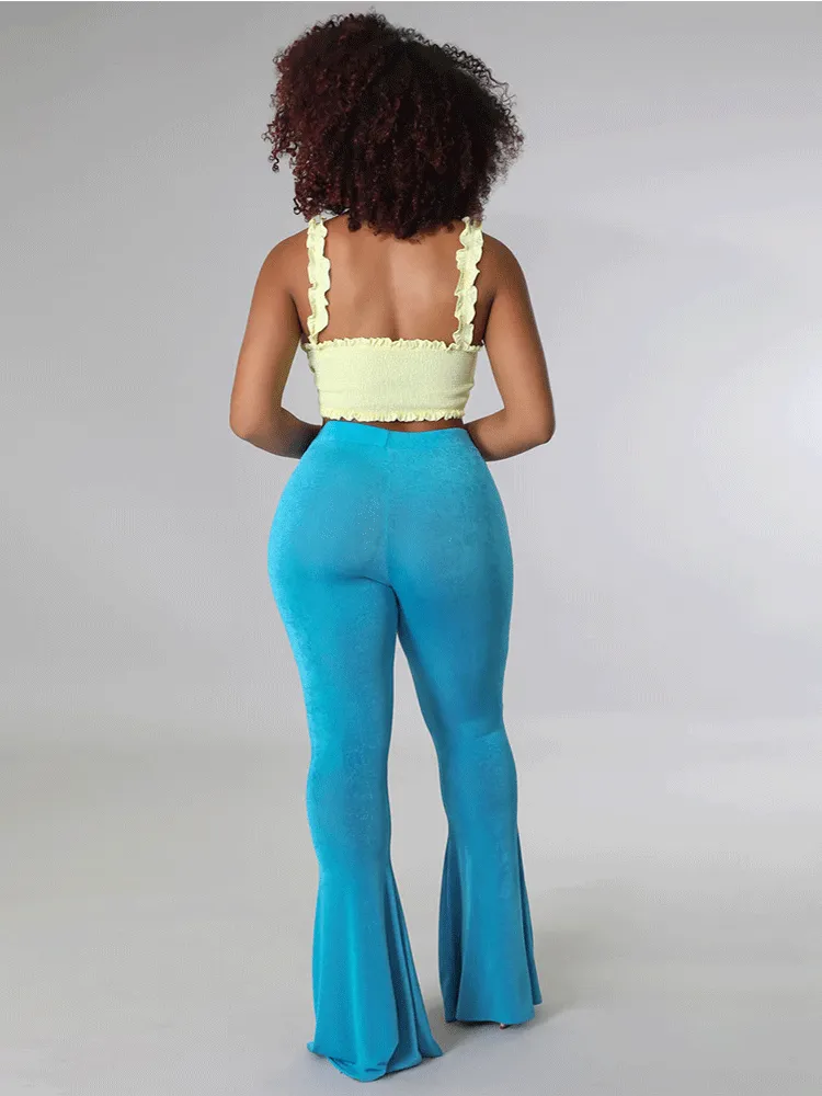 Solid High Waist Flare Pants