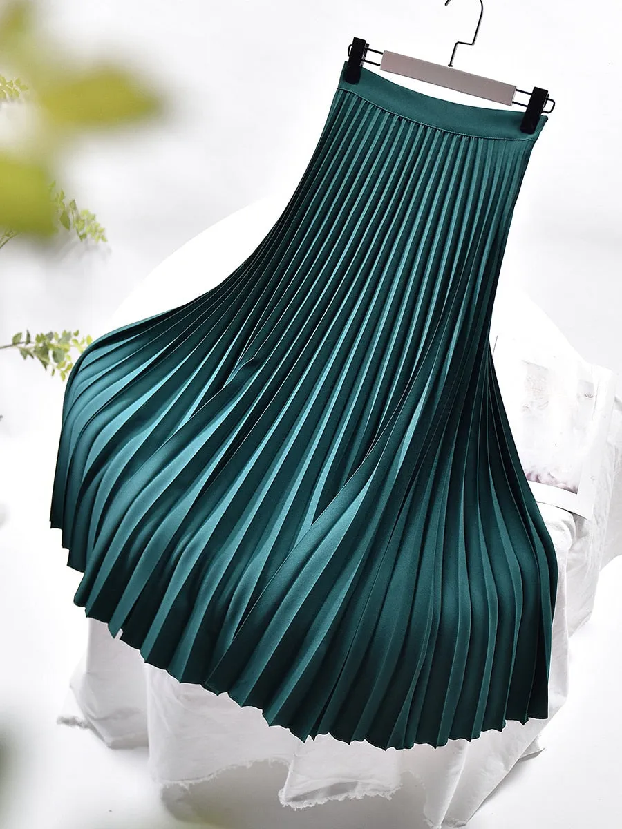 Solid Pleated High Waist Skirt with Elegant Fashion Influence