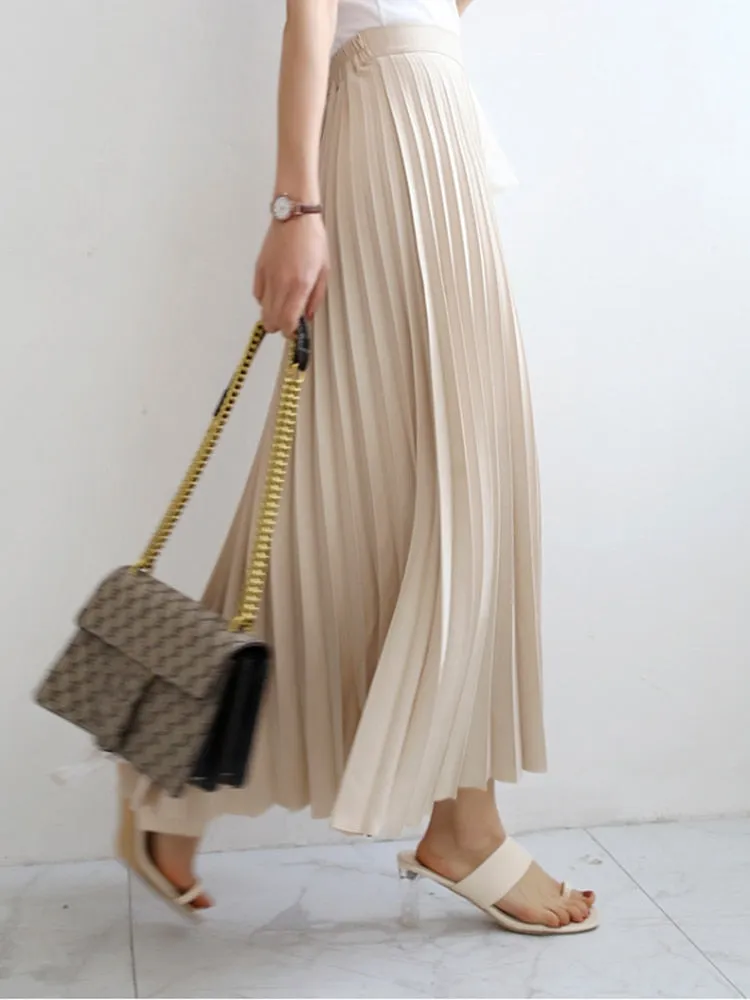 Solid Pleated High Waist Skirt with Elegant Fashion Influence