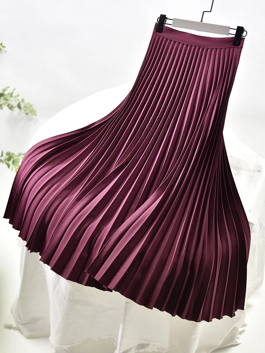 Solid Pleated High Waist Skirt with Elegant Fashion Influence