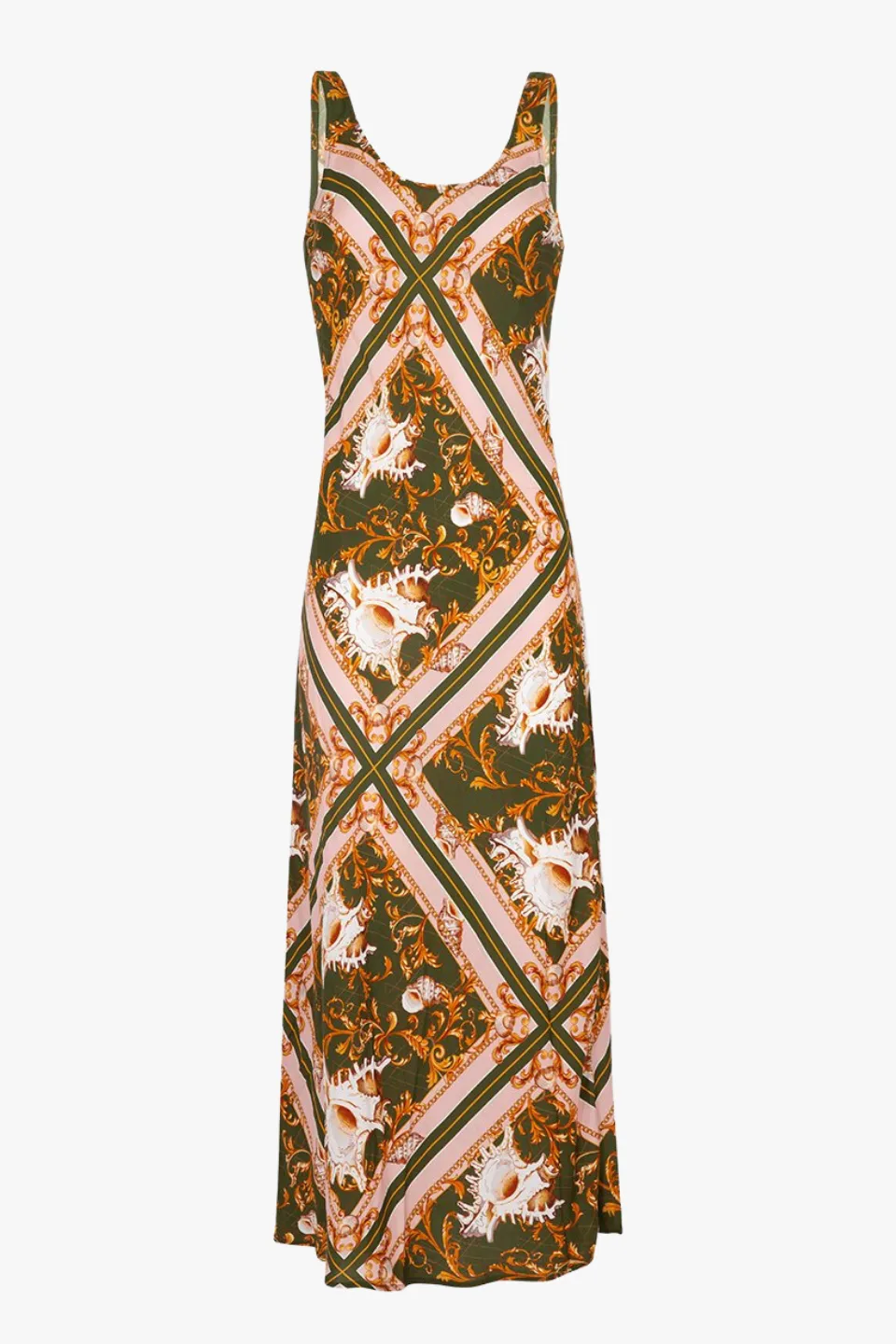 South Beach Pink Olive Print Maxi Dress