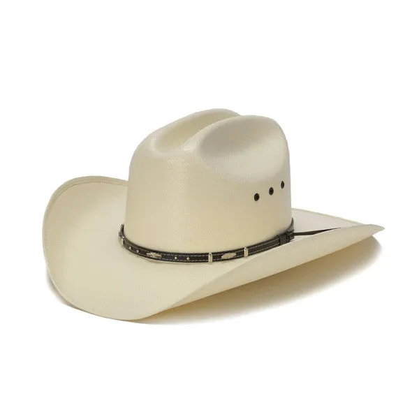 Stampede Hats - 50X Shantung White Cowboy Hat with Leather Trim and Mini Conchos