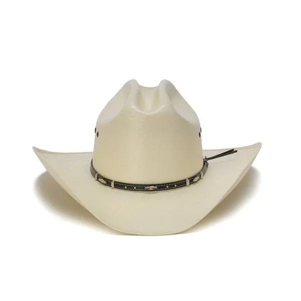 Stampede Hats - 50X Shantung White Cowboy Hat with Leather Trim and Mini Conchos