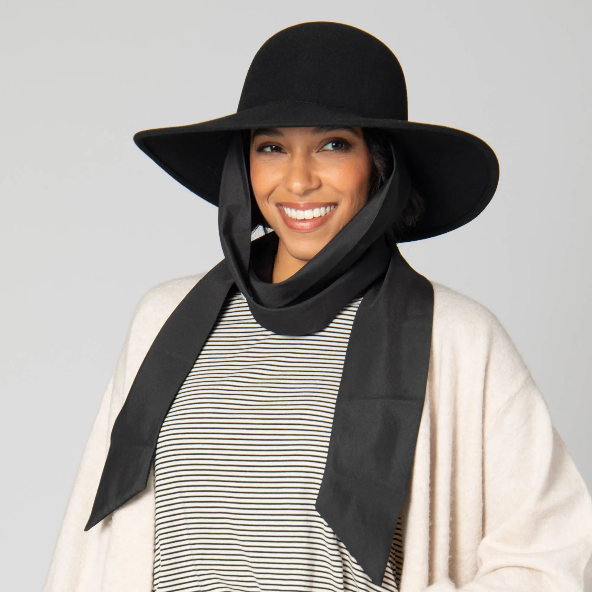 Stella - Wool Felt Floppy Hat with Eleongated Chin Ties (WFH8255)